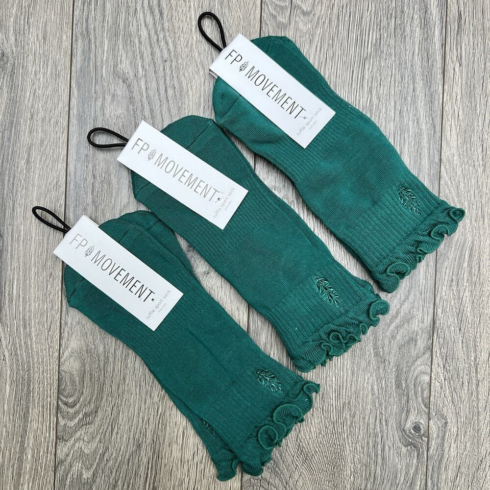 3 Pack Free People Movement Ruffle Sport Sock Green Ankle Lucky Honey